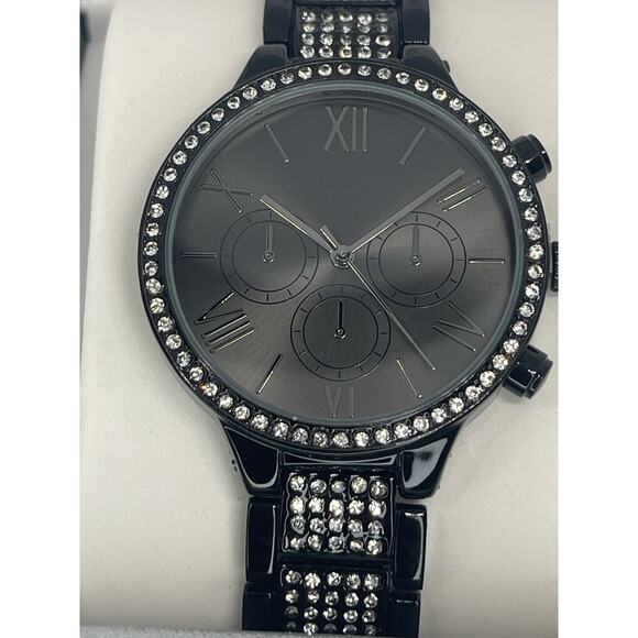 Black Tone Crystal Bracelet Watch Womens Stunning Trendy Fashion Glitz Bezel NWT main image 11